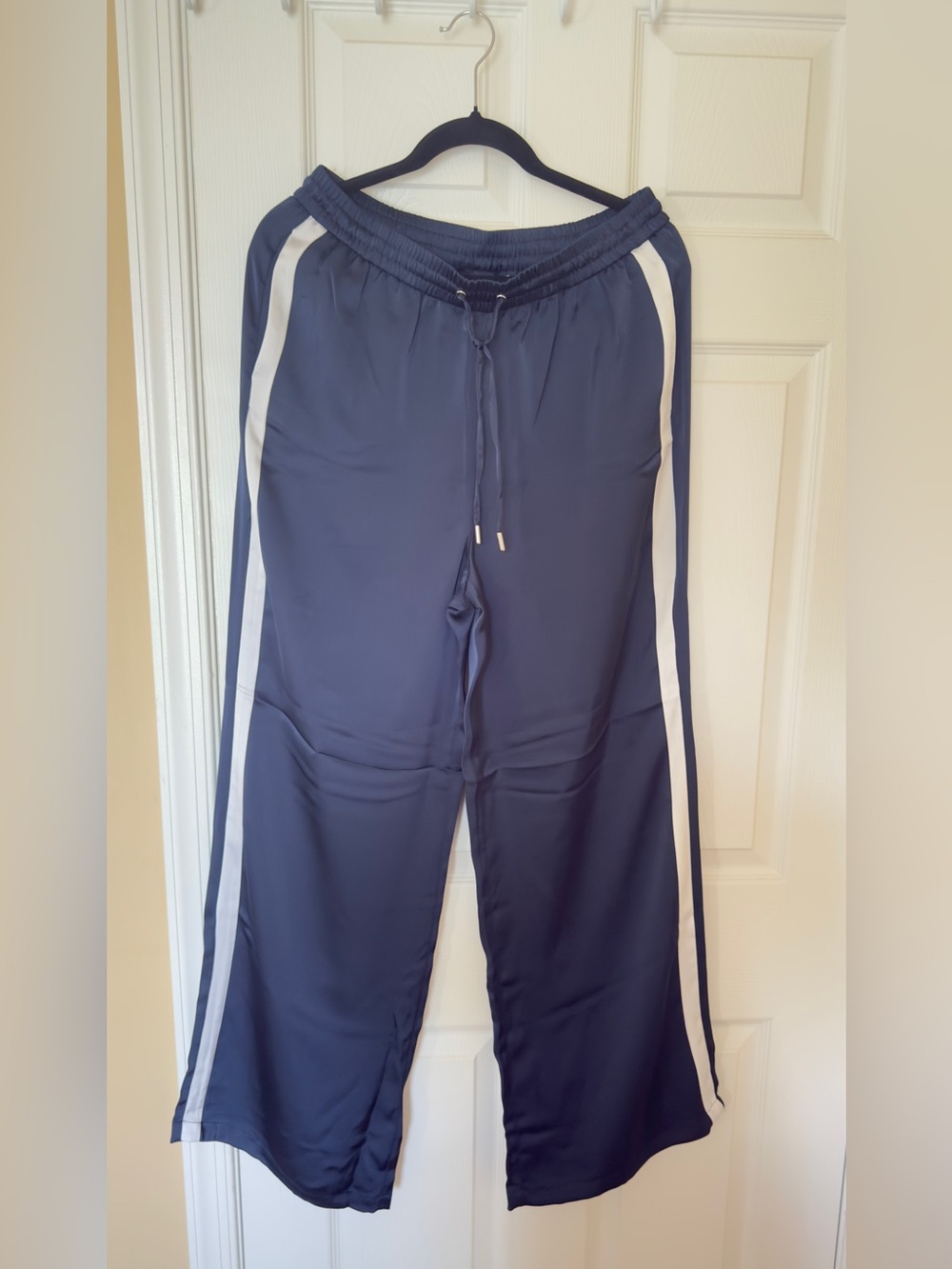 Navy Track Joggers with White Side Stripes